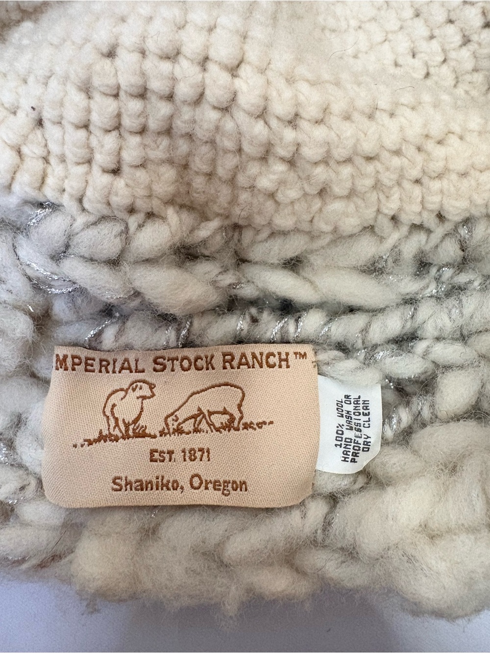 Handmade Chunky Knit Cream and Silver Beanie and Scarf Set 100% Wool - Picture 6 of 8